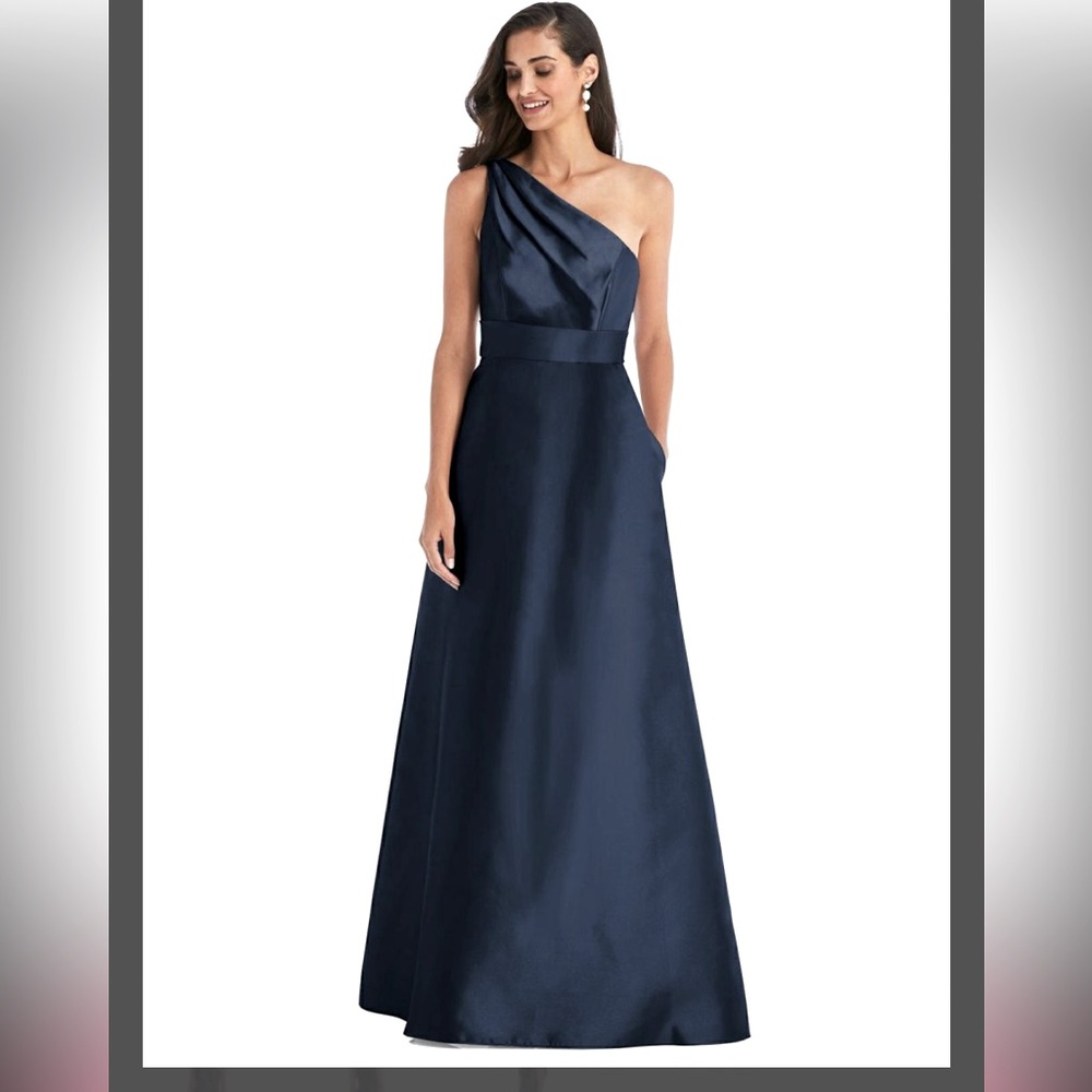 Alfred Sung One Shoulder Satin Gown,sz 2R,New, Navy